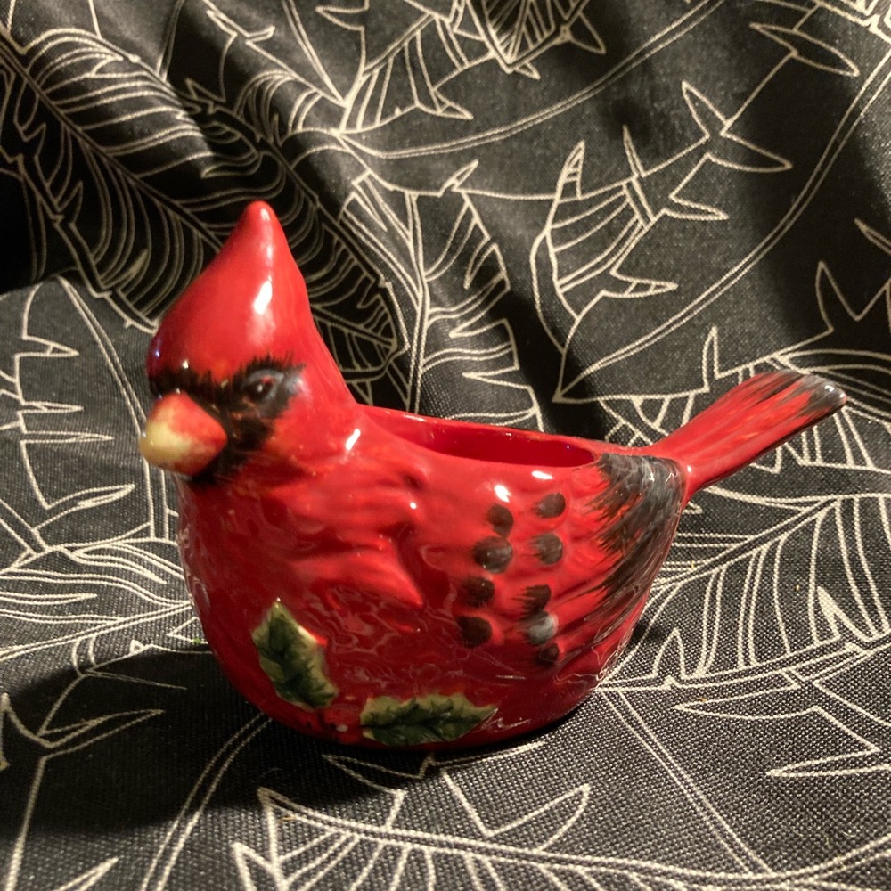 Red Cardinal Ceramic Tea Light Candle Holder - Farmhouse, Cottagecore